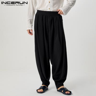 Pantalon sarouel long à entrejambe bas pour hommes, pantalon ample taille haute