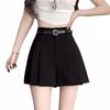 Women's Gray High-Waist Pleated Shorts: Spring/Summer 2024 Fashion, Loose Fit, Slimming Wide-Leg Design