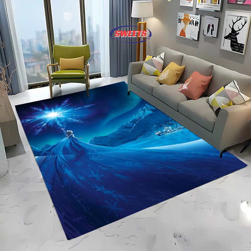 Gefrorene Elsa Anna Prinzessin 3D HD Teppich Kinderzimmer Wohnzimmer Rutschfester Bodenläufer Sofamatte Dekor