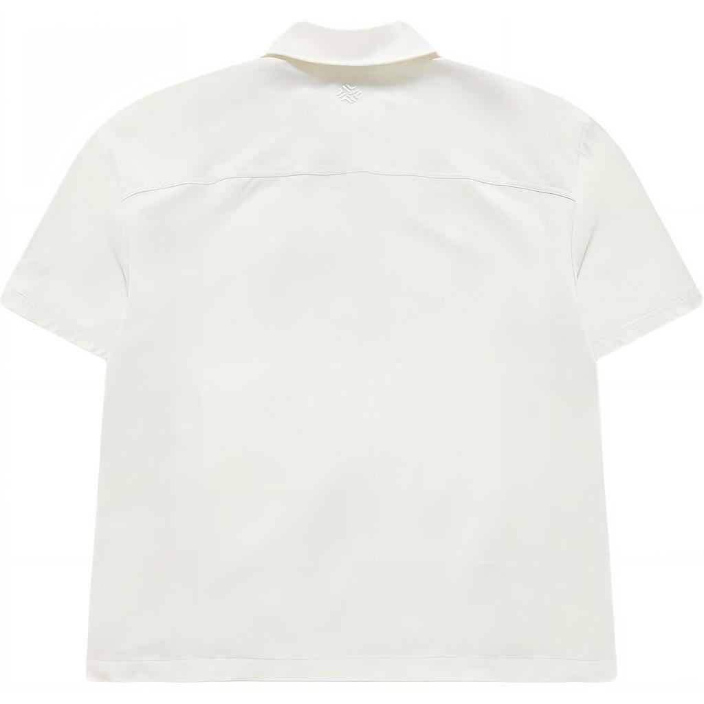 FILA SS24 Solid Color Logo Outdoor Loose Woven Short Sleeve Shirt Unisex shirts Smoky-White T11U423401F-IV