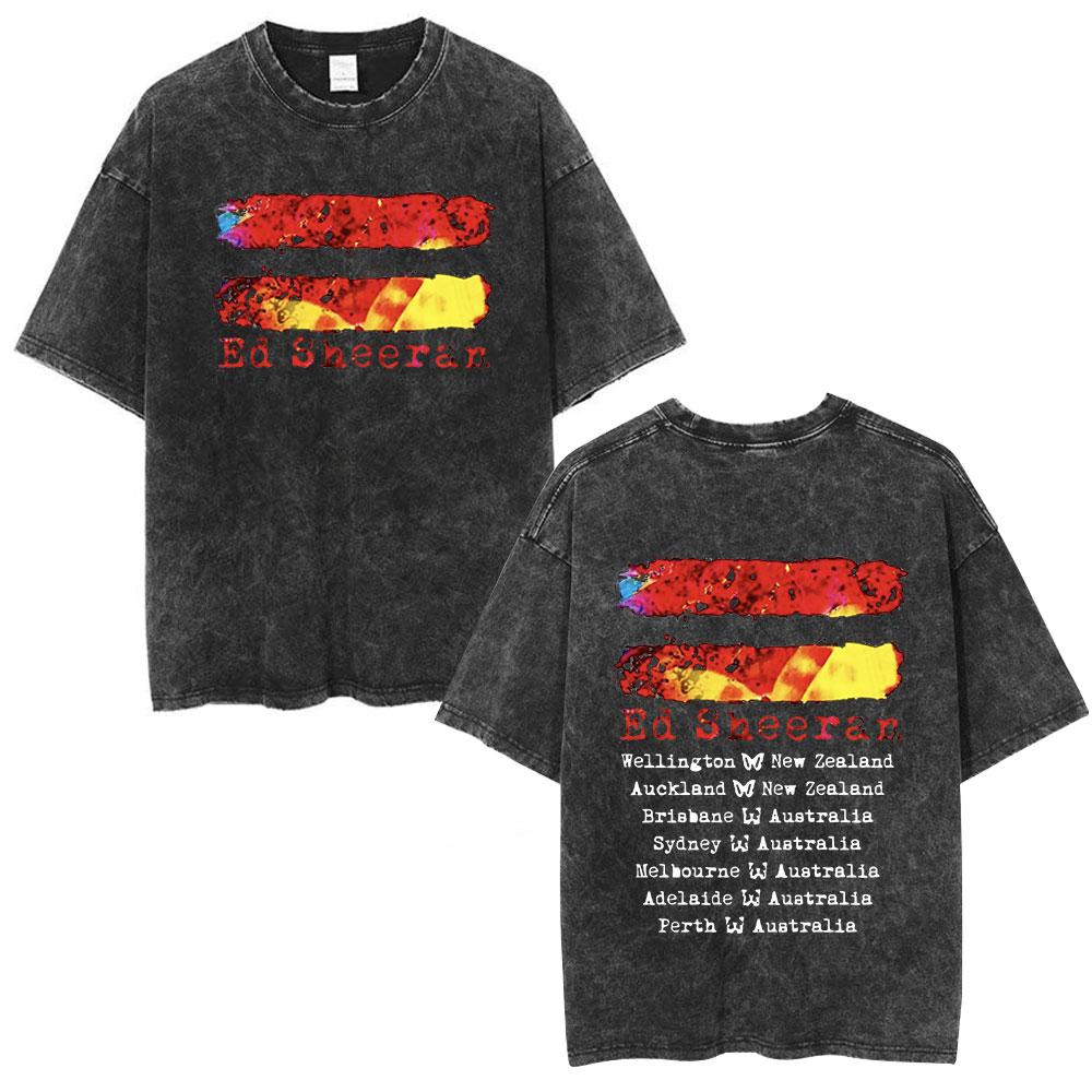 Ed Sheeran Mathematics Tour Concert Vintage Washed T Shirts Men Women Fashion Harajuku Tshirts 100 Cotton Casual Loose Tshirt