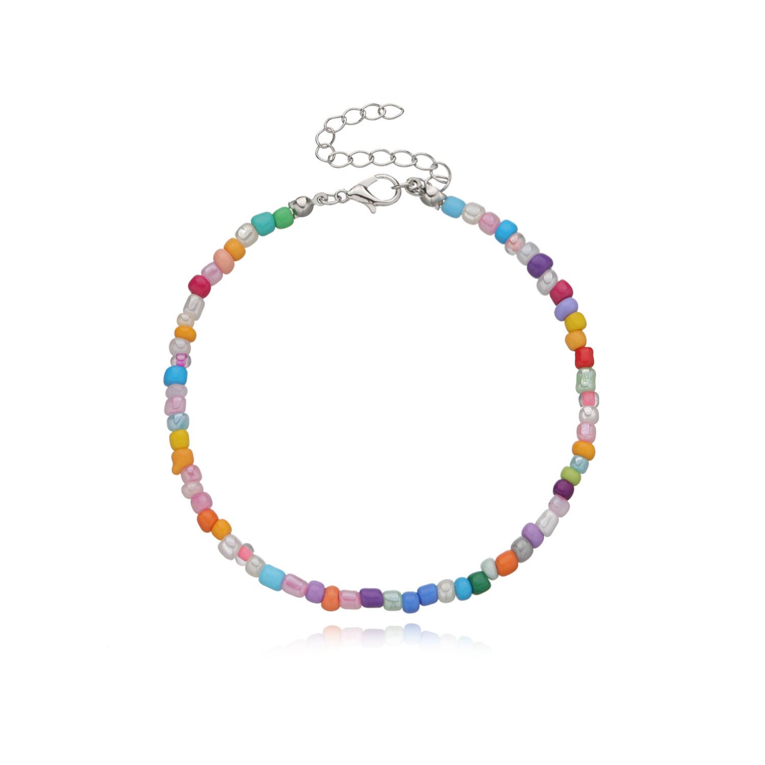 Hot-selling popular colored rice bead anklet, fashionable handmade adjustable foot accessories