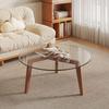 Round Glass Coffee Table with Solid Wood Legs