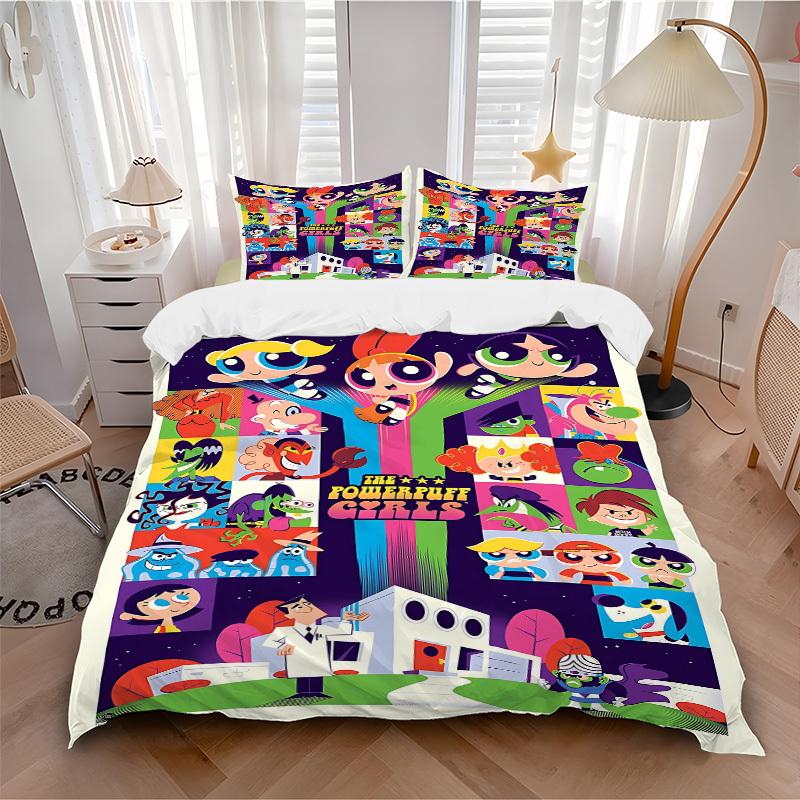 

3pc Powerpuff Girls Bedding Set Guest Room Bedroom Decor Christmas Halloween Decor Birthday and Holiday Gifts- All Seasons 3pcs Quilt 161 135x200cm