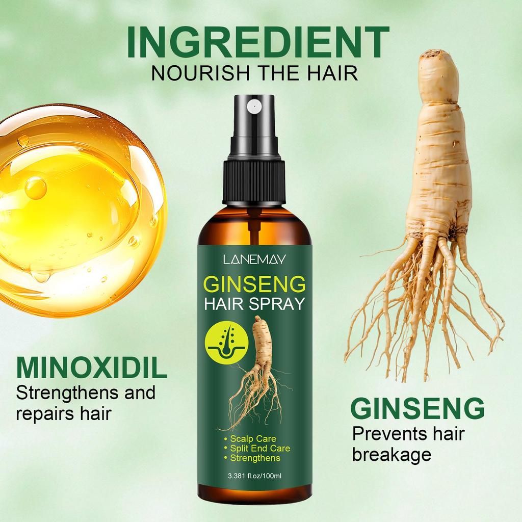 Ginseng Hair Spray-Vibrant And Shiny Hair, Care the Split End, Soothe Dry Scalp and Smoother Hair-With Minoxidil, Ginseng, 100ml