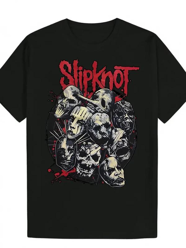 Black Polyester Unisex T-Shirt Slipknot Graphic Tee | Casual T-Shirt with Skull Design, S