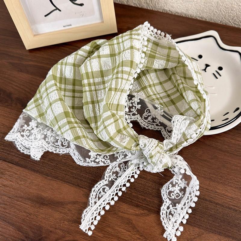 Schal Stirnband Französisch Retro Karomuster Süß Und Niedlich Kopftuch