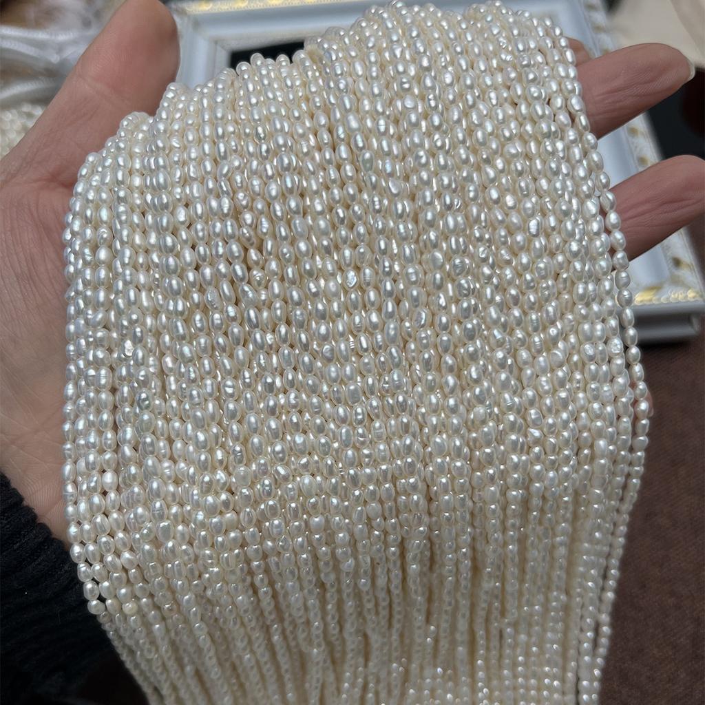 Boho Handmade Rice Pearl 2-3mm, White Natural Freshwater Pearls Beads for Jewelry Making DIY Necklace Accessories, Mother's Day Crafts 36cm