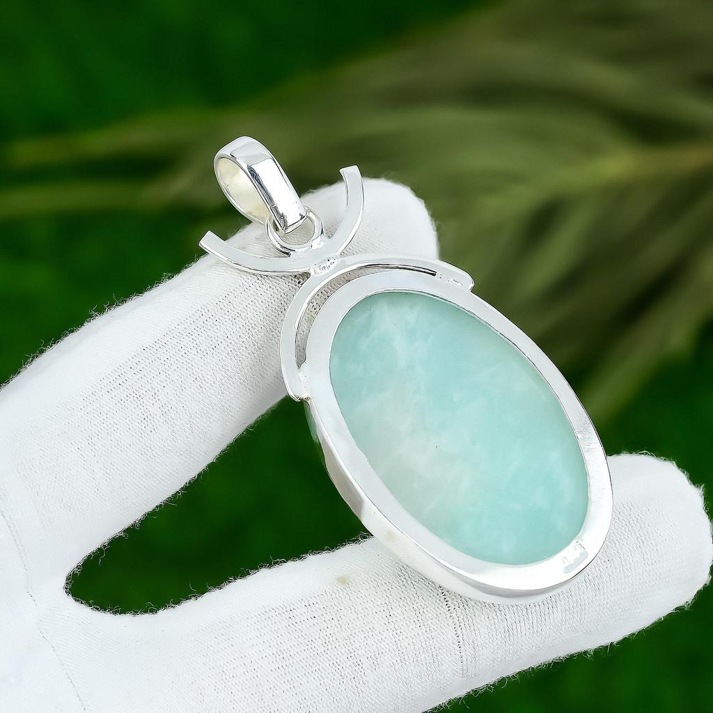 Natural Amazonite Gemstone Pendant 925 Sterling Silver Indian Jewelry For Women