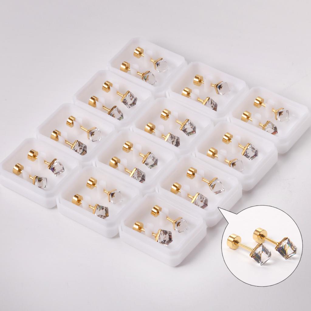 Accessories Colorful Square Diamond Screw Plug Earrings Simple Geometric Colored Diamond Pat Plug Earrings Stainless Steel Earrings
