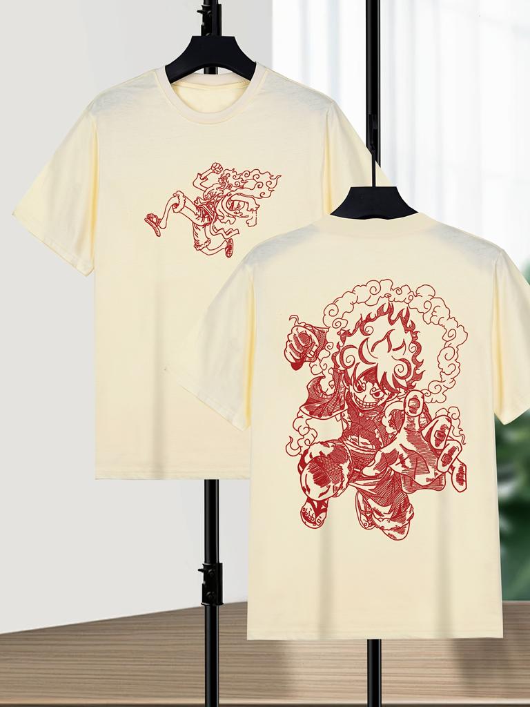 ONE PIECE Nika Luffy Gear 5 Sommer T-Shirt Lässig Sport Fitness Locker Bequem Baumwolle Übergroß Kurzarm Herren Damen Top