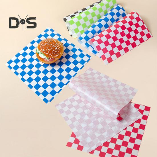 50 Stück Sandwichverpackungen, fettabweisendes Feinkostpapier für Lebensmittel, klassische karierte Korbeinlagen, Sandwichverpackungspapier für Burger, Grillabende, Partys