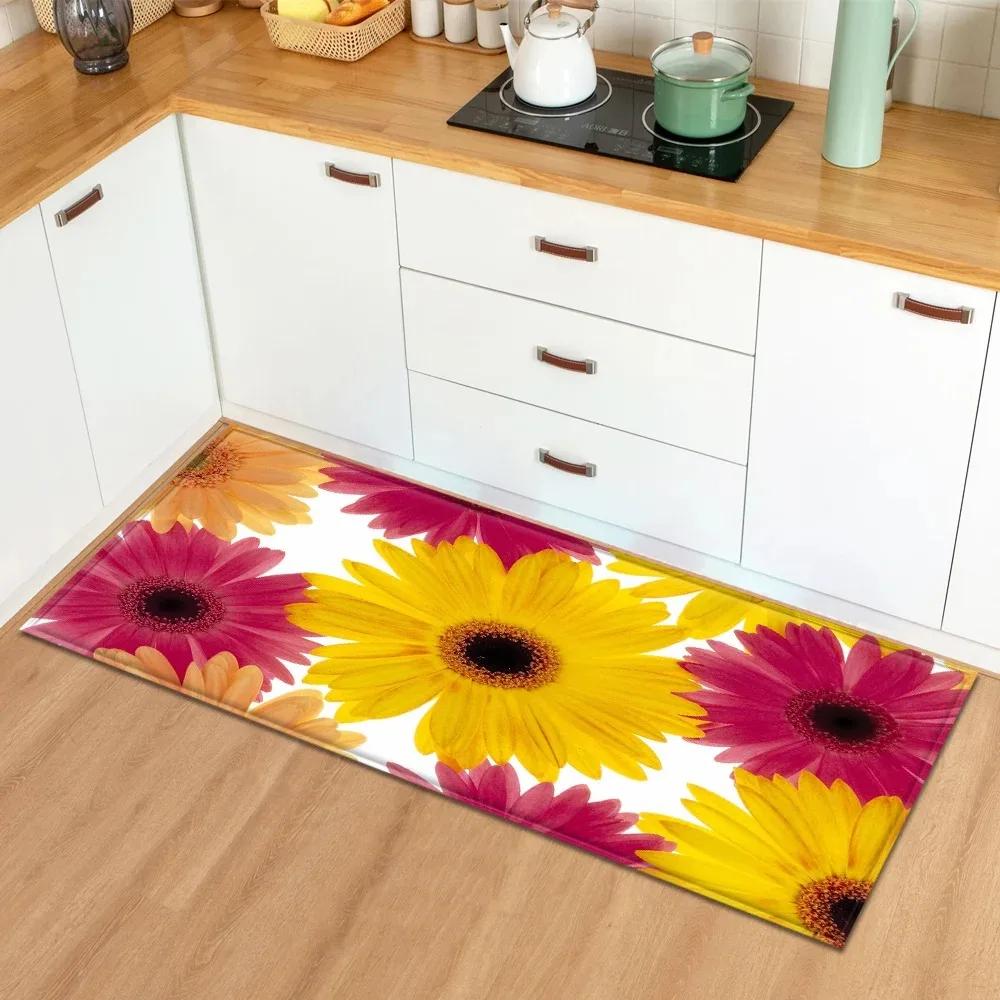 Fresh Floral Pattern Washable Non Slip Mat Home Decor Rug for Kitchen, Bathroom, Laundry Room Oil-Proof Easy Clean Durable