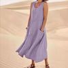 summer European and American pocket sleeveless crew neck women's cotton and linen dress