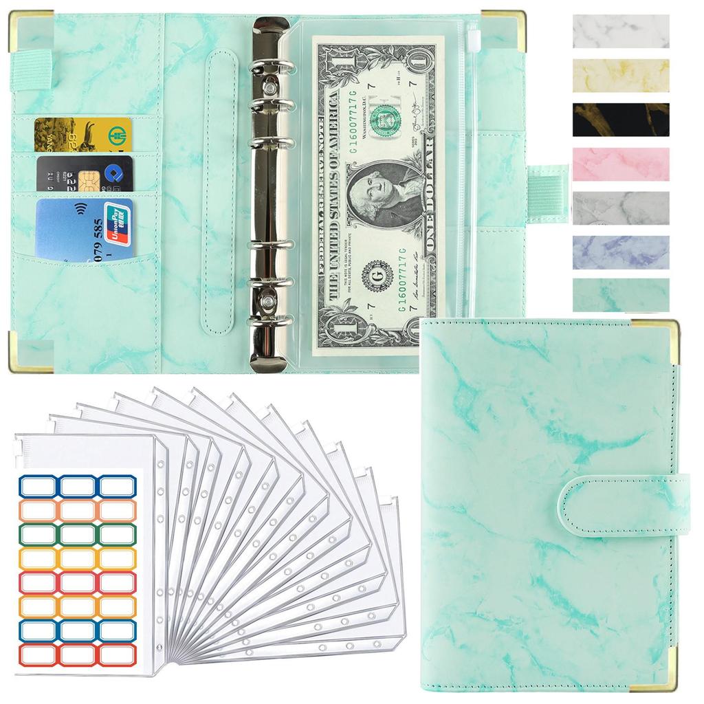 Marble Pattern A6 PU Leather 6-Hole Binder Journal Notebook for Cash Budget