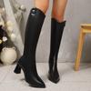 Fleece Pointed Toe High Heel Fashion Boots 2025 Winter Thick Heel Women's Plus Size V-mouth Boots