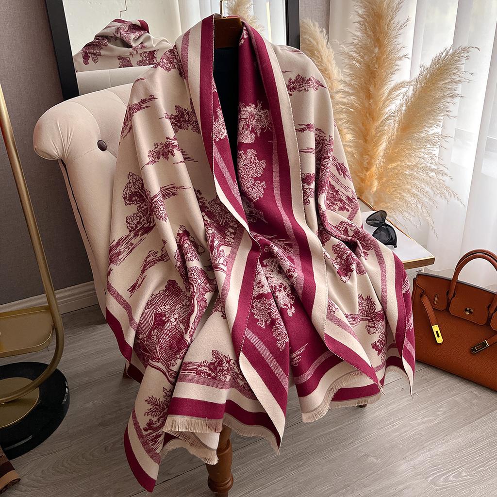 Winter Checkered Rose Women Scarf Female  Scarves Lady Long Bandana Women Fashion Shawl Wraps Foulard Poncho Pashmina