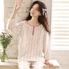 Spring and Autumn Pajamas Women's Pure Cotton Cotton Yarn Can Be Worn Outside, Simple Round Neck Pullover Long Sleeve Trousers Loungewear Set 11