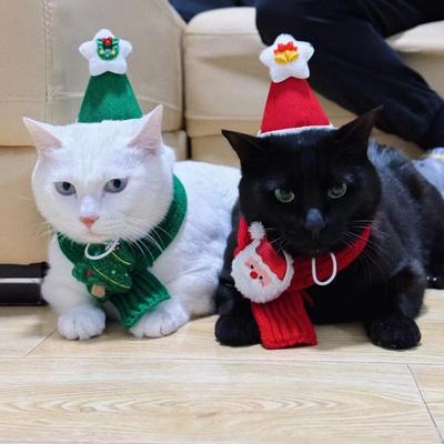 Christmas Pet Scarf, Cat Dog Wool Thread Scarf, Cartoon Snowman Elk Warm Plush Cat Knitted Scarf Christmas Gift for Pets