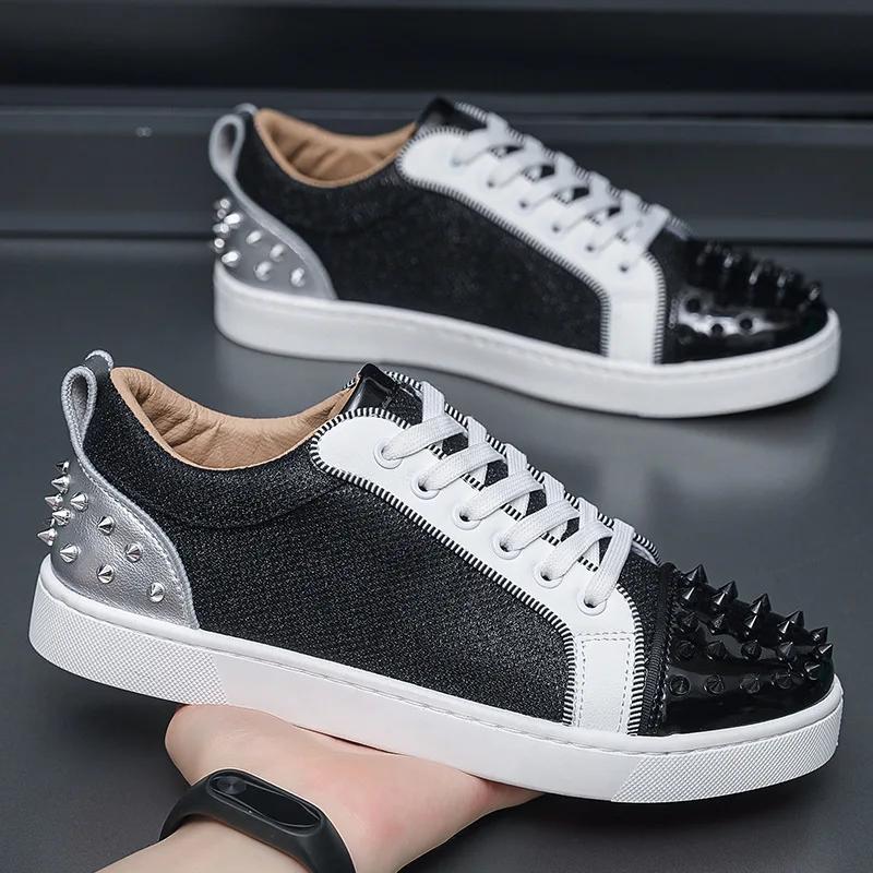 Fashion Latest Men's Fashionable Casual Rivet Board Shoes for Spring and Autumn Outdoor Sports Shoes Breathable and Comfortable Sneakers