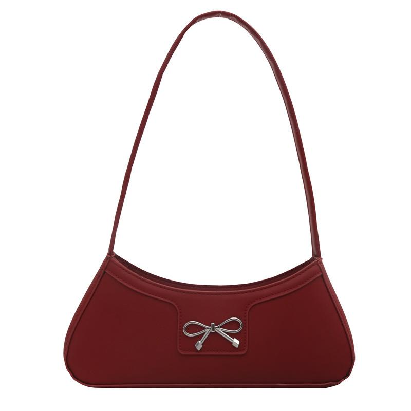 Bow women s bag fashion PU shoulder messenger bag niche design elegant underarm bag красный
