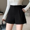 Høst Vinter Høy Midje Temperament Ullstoff Vide Ben Shorts Kvinner Casual Allsidige Korte Bukser