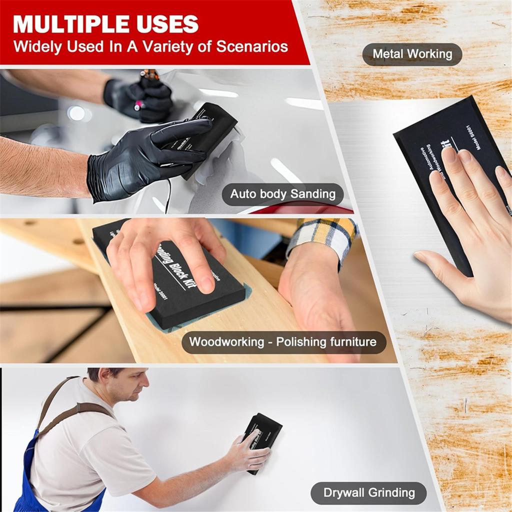 Sanding Block Kit of 7 with Sandpaper Sheet,Hand Abrasives Auto Body Sanding Block Set for Automotive Paint Sand
