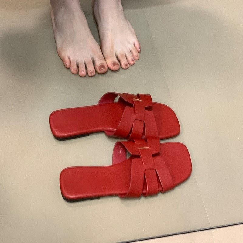 Beach slippers wear French sandals with skirts lazy summer flat women's shoes