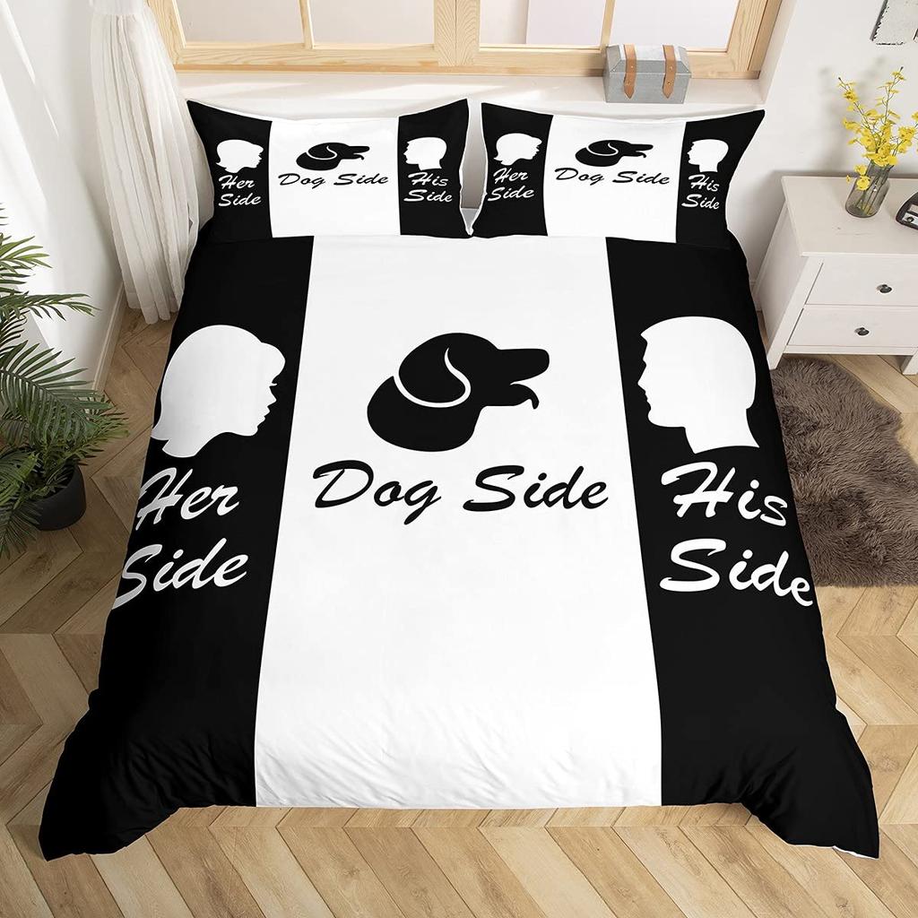 Cat Side And My Side Duvet Cover Set Queen Size Black White Cat Bedding Set Modern Romantic Theme Comforter Cover Set For Couple