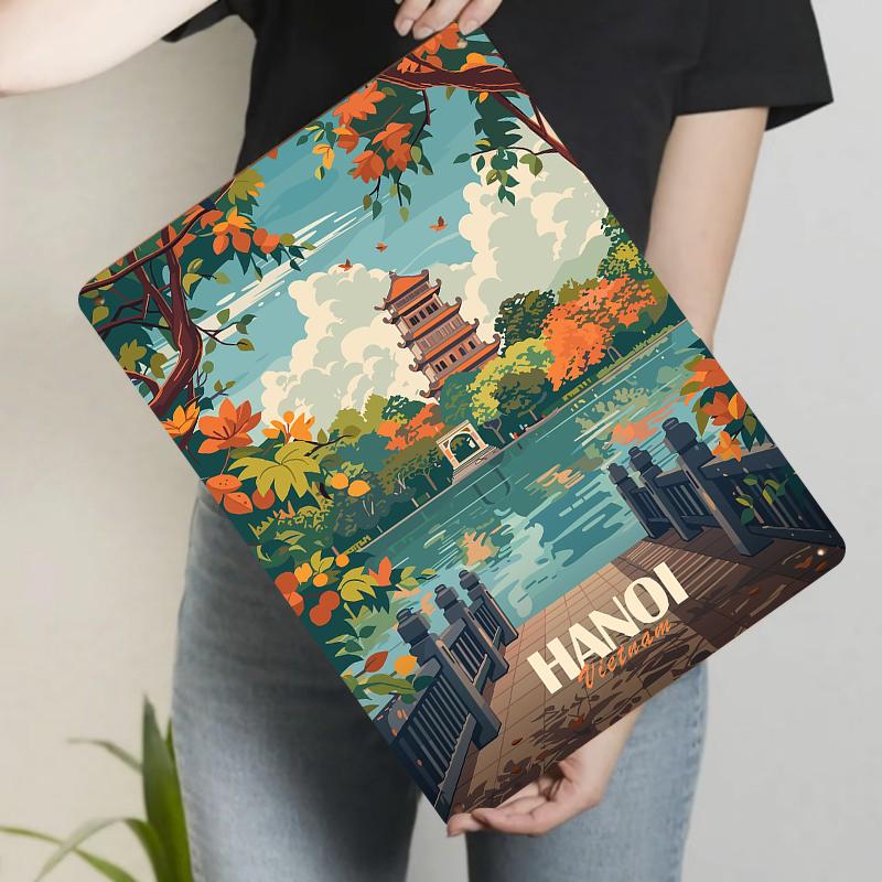 

Hanoi Vietnam Vintage Metal Wall Art Traditional Pagoda Scenery Decorative Iron Painting for Home Office Decoration 20x30cm（7.8x11.8inch）