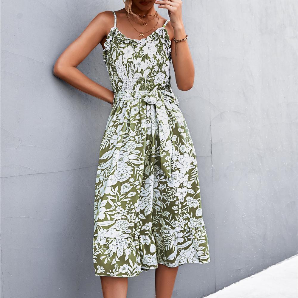 YYFS Damenmode, Sommer, Frühling, einfarbig, ärmellos, U-Ausschnitt, hohe Taille, Freizeitkleider