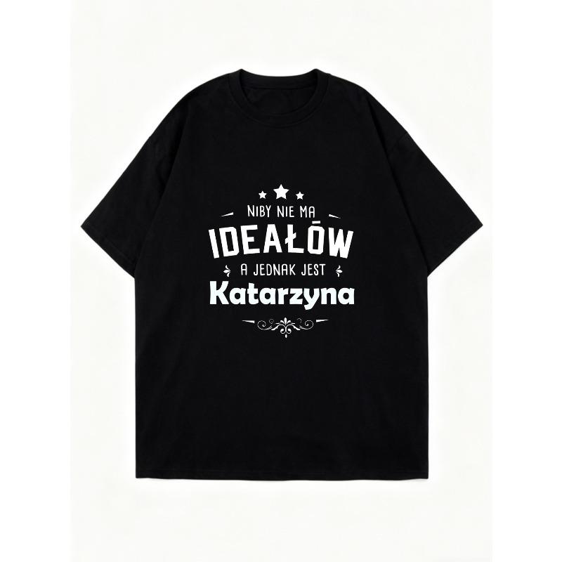 Oversized T-Shirt Black Polish Text Design With Stars And Name Katarzyna For Casual Wear And Fashion Statement