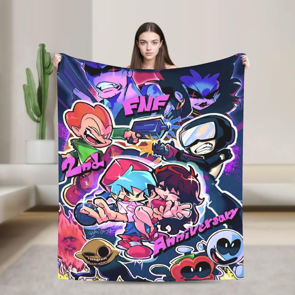 Blanket Decorative FNF Bad Time Trio Friday Night Funkin Throw Blanket  Flannel Bedspread For Home Decor Graphic Sofa Bed Cover