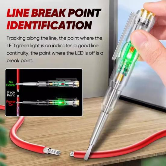 Smart Voltage Tester Pen with Self-Test Button Dual LED Lights Breakpoint Finder Screwdriver Tip Voltage Detection Pen