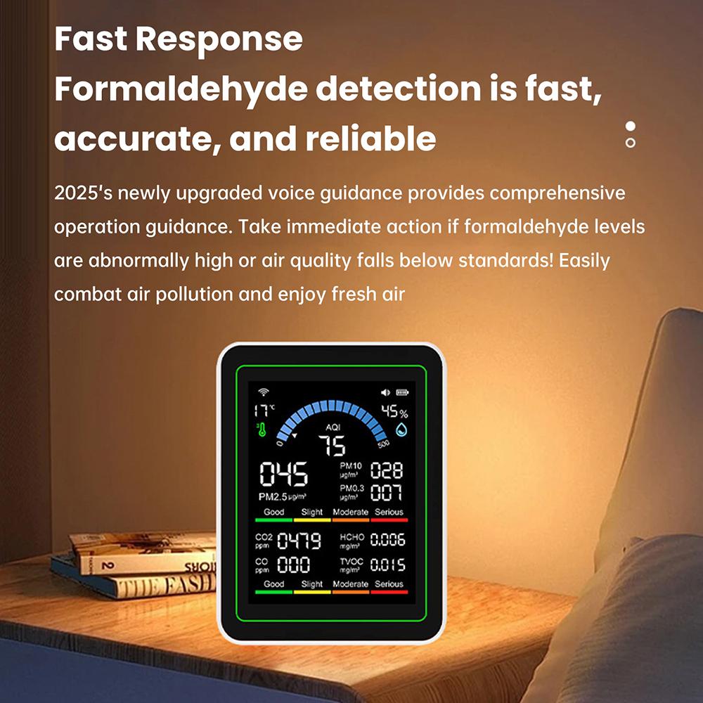 Upgraded 10-in-1 Air Quality Detector with 24-Hour Battery Life PM2.5 Formaldehyde TVOC Temperature Humidity CO2 Monitor