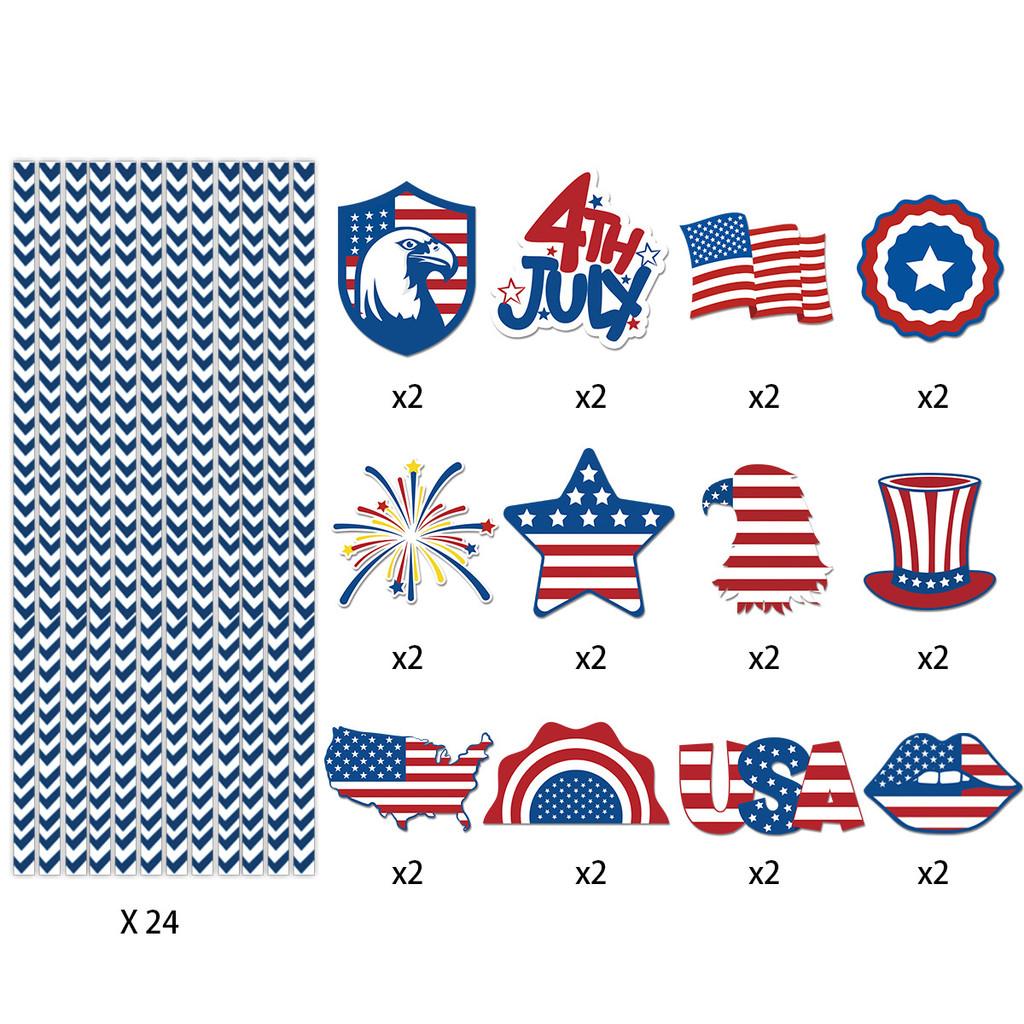 American Day Independence Paper Straws With Stars Flags For Party Decorations