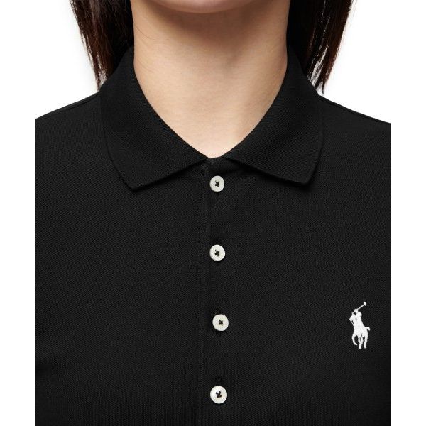 Polo Ralph Lauren SS22 Slim Fit Stretch Solid Short Sleeve Polo Shirt Women Tops Black WMPOKNINCU20251-001