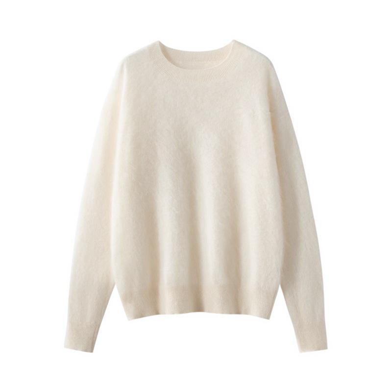 Women's Loose Knit Cashmere Pullover with Brushed Round Neck