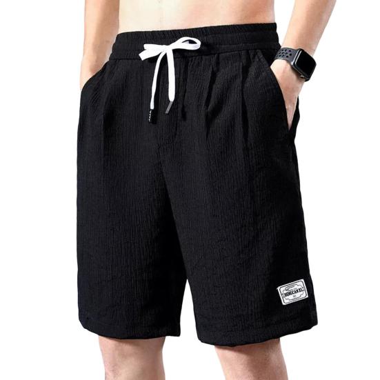Men Summer Athletic Shorts Mid-rise Elastic Drawstring Waist Shorts Pockets Wide Leg Running Shorts Solid Color Thin Quick Drying Ice Silk Shorts