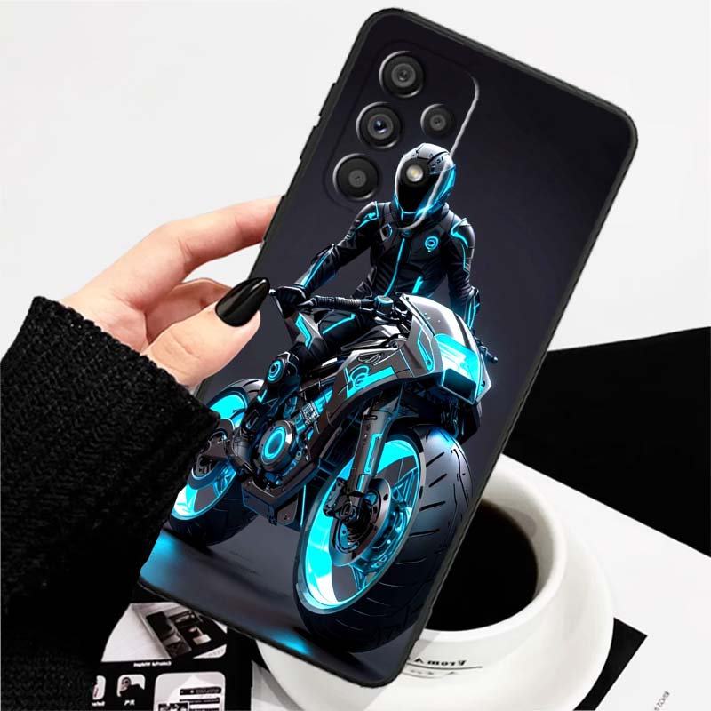 

Creative motorcycle rider cool For Samsung A73 A72 A71 A55 A54 A53 A52 A51 A13 A22 A16 A15 A12 A14 A26 A07 5G Black Phone Case Galaxy A07 4G