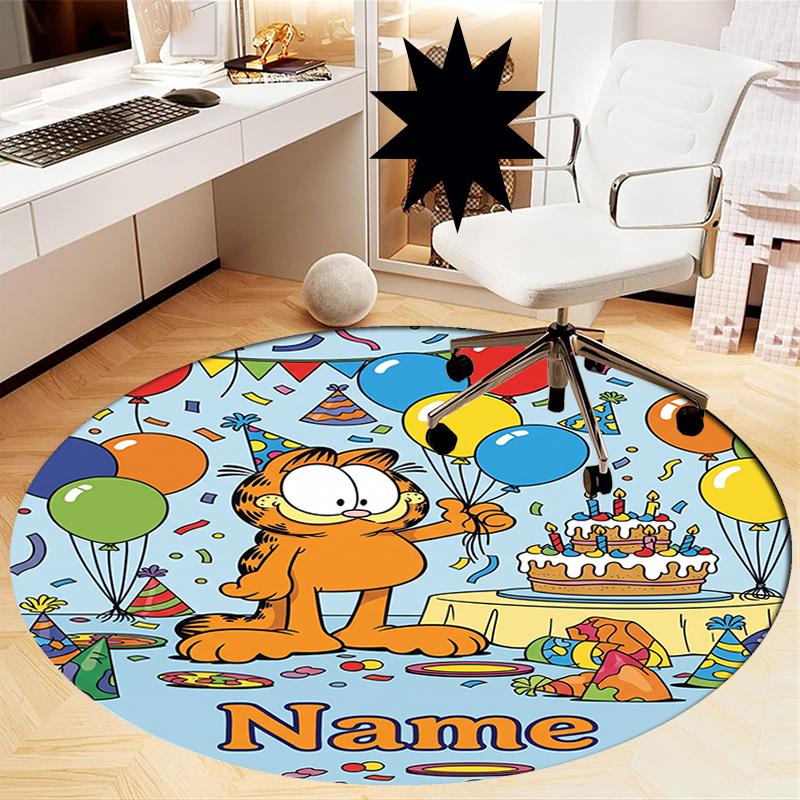 Custom Name Garfield Printed Round Rug Carpet Chair Rug Area Rug Entryway Doormats,for Office Chair Living Room Bedroom Kitchen Room.