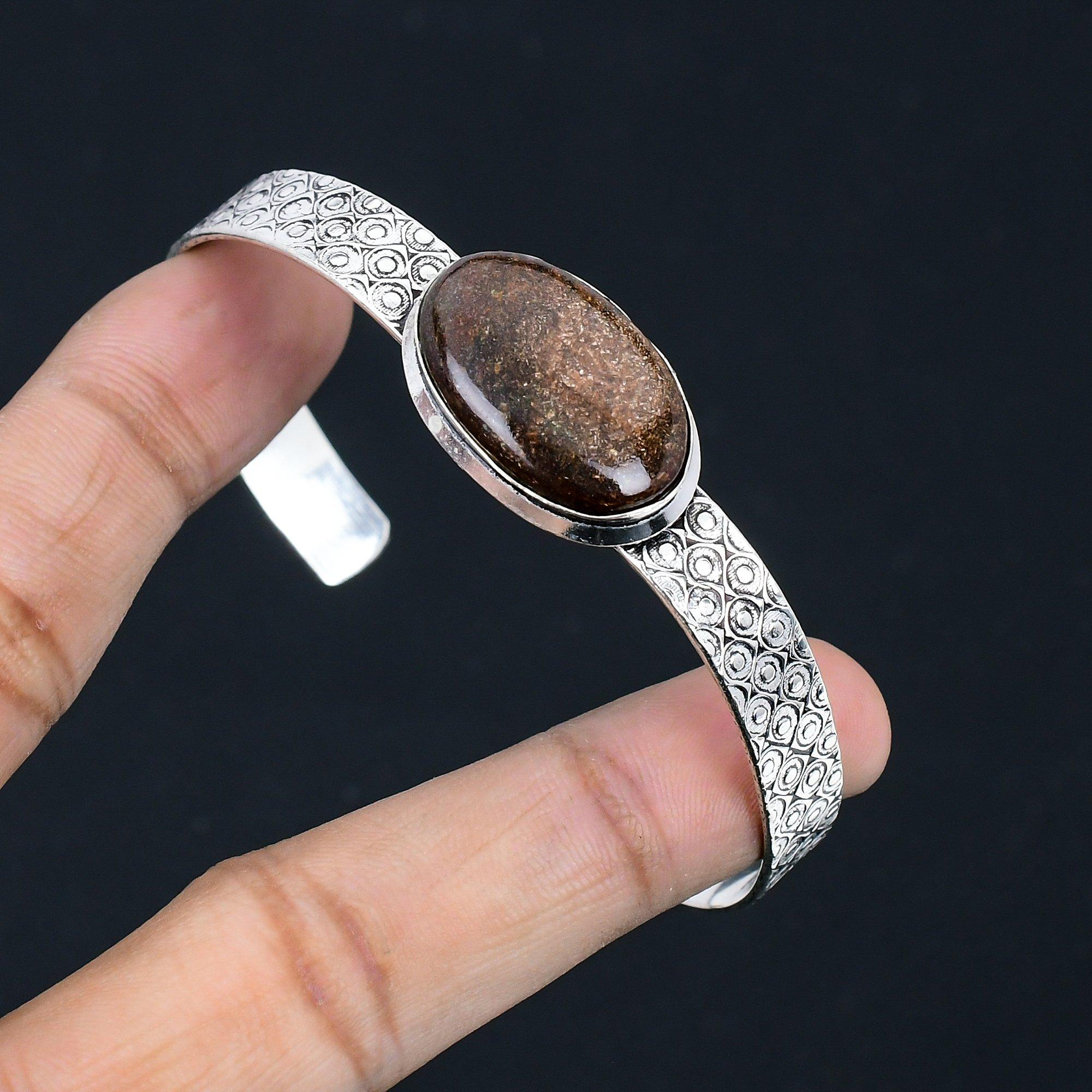 

Easter Deal 925 Silver Oval Bronzite Gemstone Mother Birthday New Bangle Jewelry Adjustable