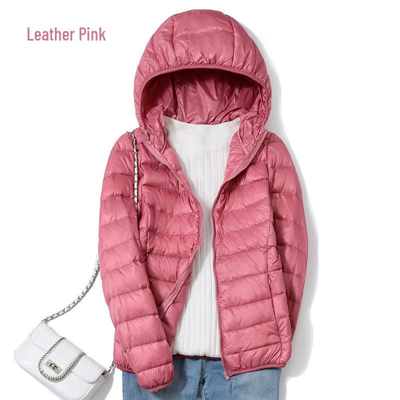 2023 Women's Lightweight Hooded Down Jacket - Slim Fit, Plus Sizes, Autumn/Winter, White Duck Down.