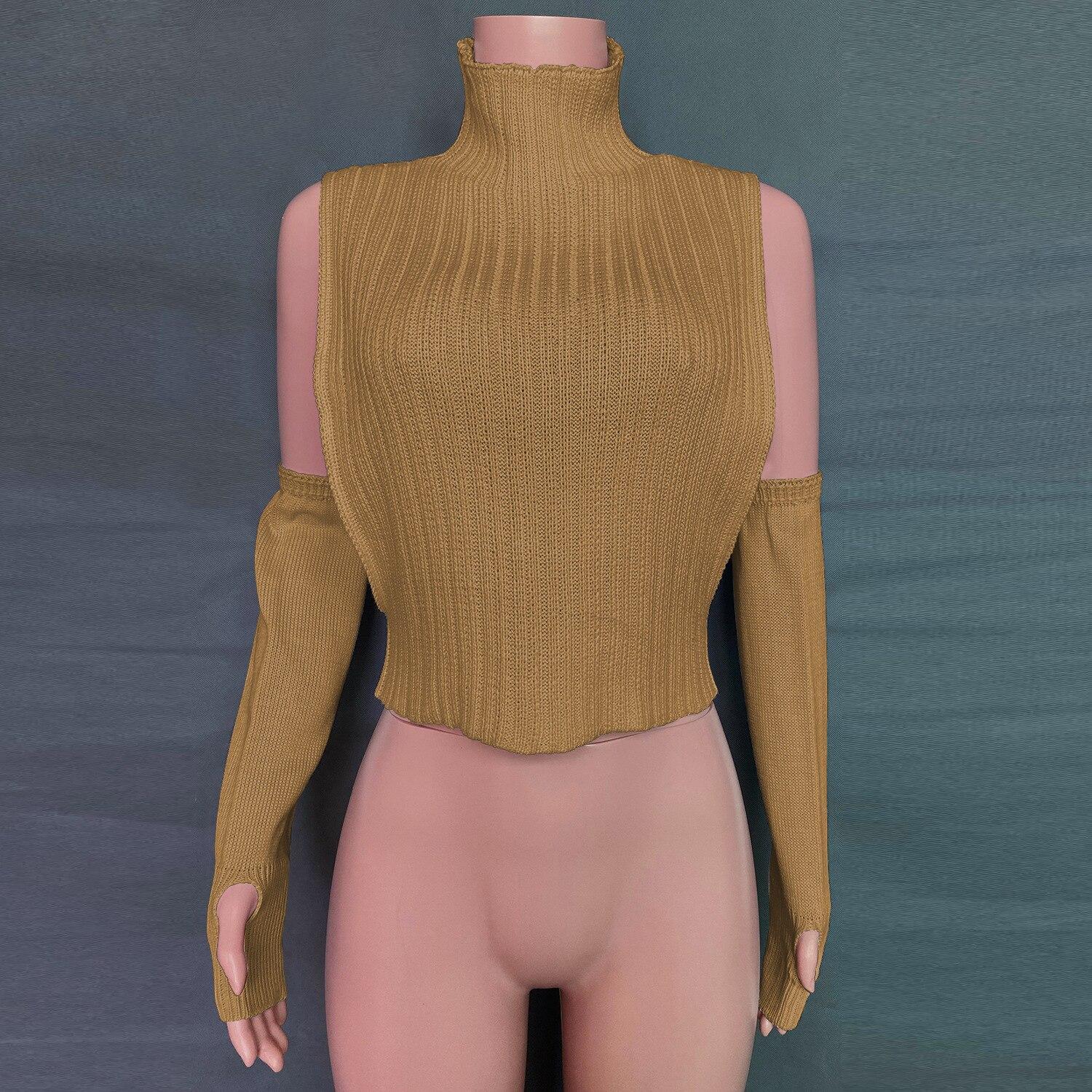 

2023 Women Knitted Vest with Sleeve Turtleneck Crop Top Autumn Spring Sweater Y2K Aesthetic Streetwear Female Knitwear Clothes L жовтий