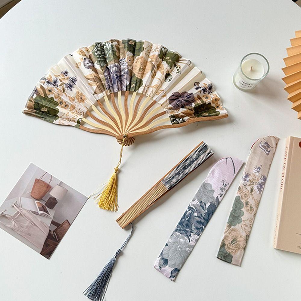 Chinese Style Handheld Fan Classical Tassel Folding Fan Vintage Silk Folding Fan Birthday Party