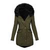 Women Winter Long Sleeve Faux Fur Hood Mid-length Warm Coat Parka Snow Outerwear