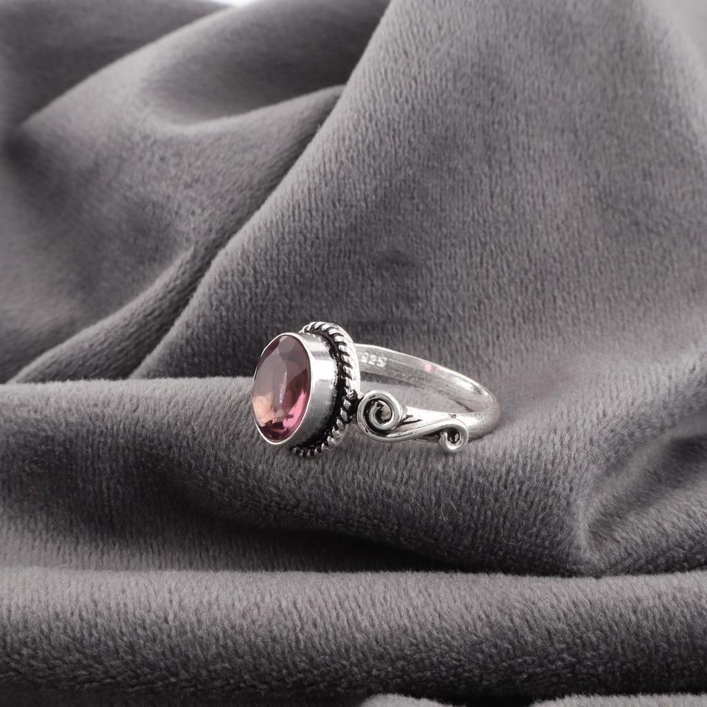 Rhodolith Edelsteinring, Handgefertigter Silberschmuck, 925 Sterlingsilberring, Spiritueller Silberring für Hochzeitsgeschenk