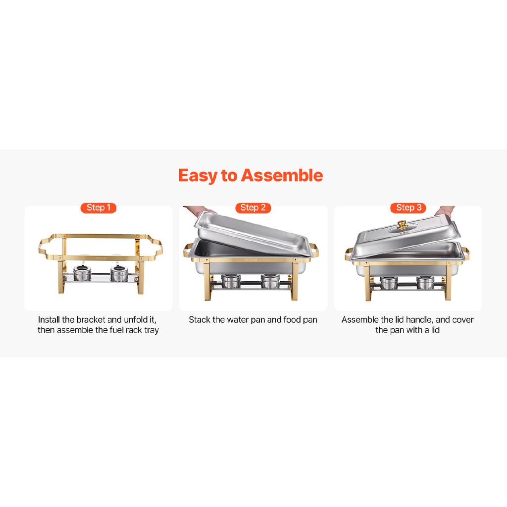 VEVOR Chafing Dish Buffet Set 8 Qt Stainless Steel Chafer with  Full Size Pans Rectangle Catering Warmer Server with Glass Lid