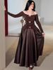 2025 Autumn European & American One-Shoulder Solid Color Long Dress for Women