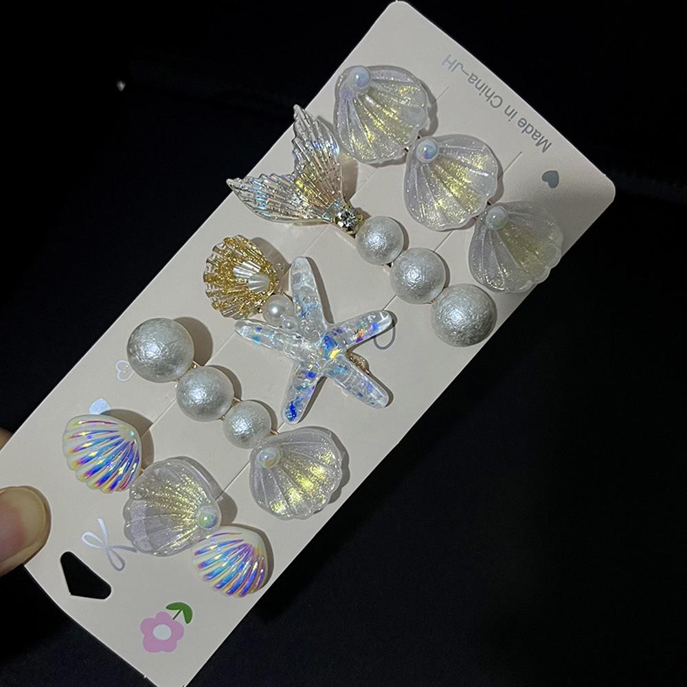 

5Pcs Shell Pearl Starfish Hair Clip Summer Beach Bangs Side Clip Ocean Series Resin Metal Hairgrip Barrettes Geometric Hairpins One Size белый